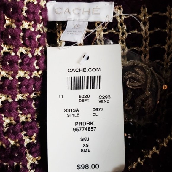 Cache Pullover Burgundy/Metallic Gold Sweater  XS*  See description - Picture 4 of 6